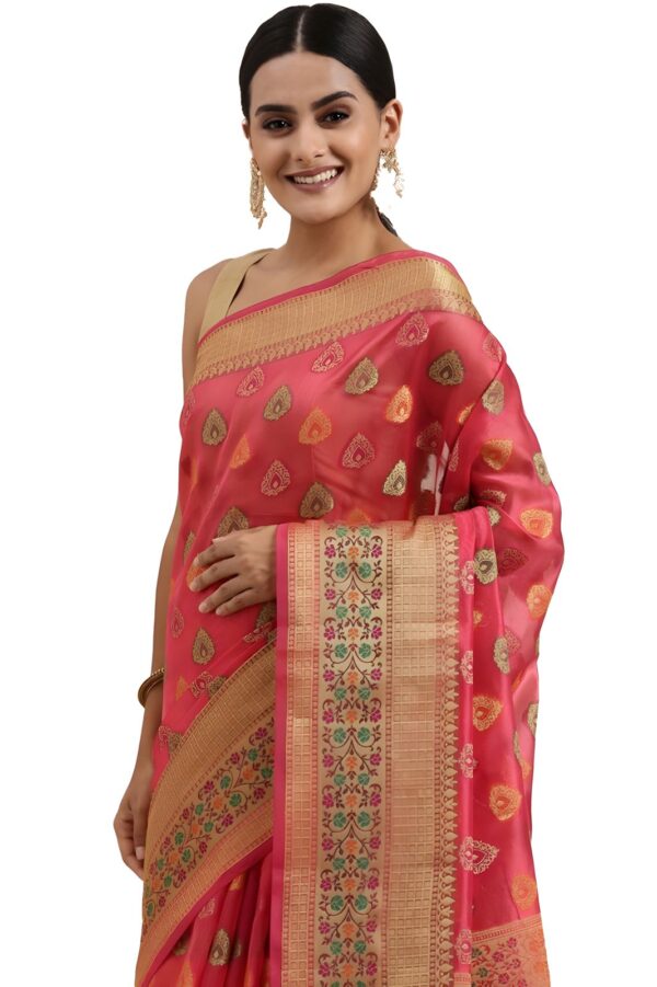 Women's Organza Printed Saree_Pink
