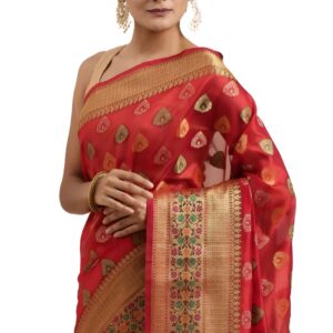 Women's Organza Printed Saree_Pink