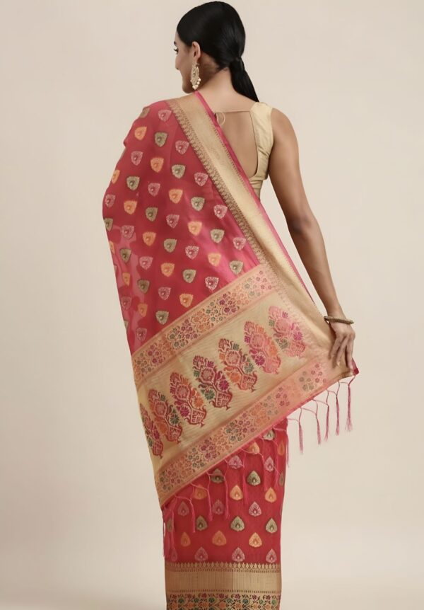 Women's Organza Printed Saree_Pink