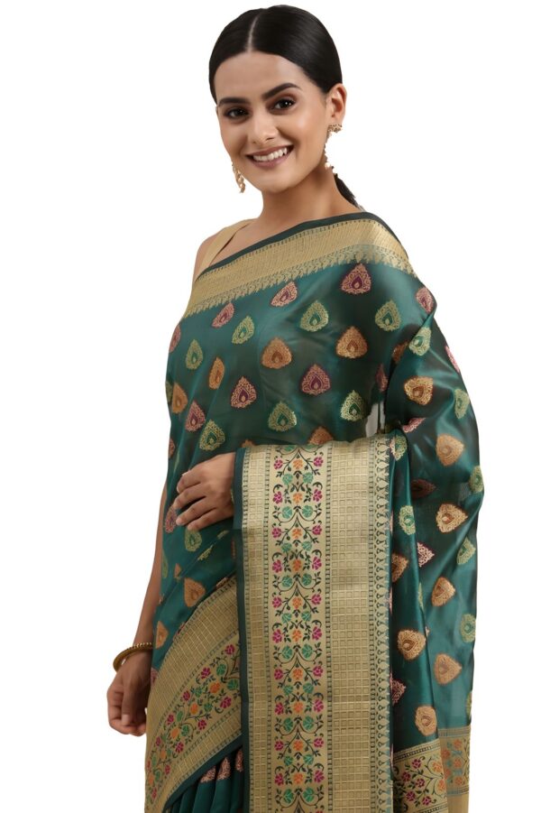 Women's Organza Printed Saree-Sea Green
