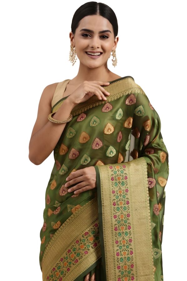 Women's Organza Printed Saree_Green