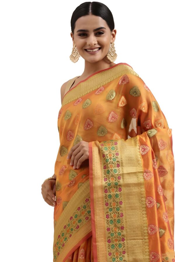 Women's Organza Printed Saree_Mustard